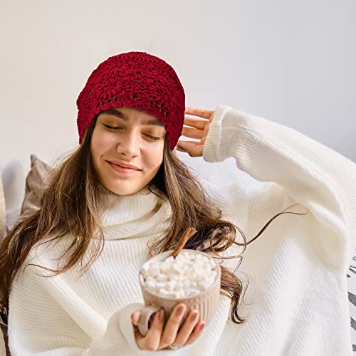 Jenpen 4 Pieces Crochet Slouchy Beanie Hat Fall Handmade Knit Floral Skull Cap Cotton Cutout Summer Hats For Women Lightweight One Size #TOP6
