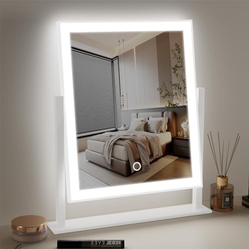 LED Hollywood Makeup Mirror with Smart Touch Control and 360° Rotation (12in, White)