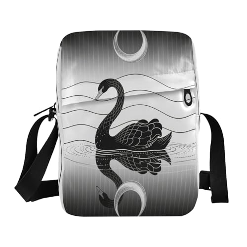 mens messenger bag shoulder bag men Shoulder Handbag Adjustable Strap for business business- Black Swan Silver