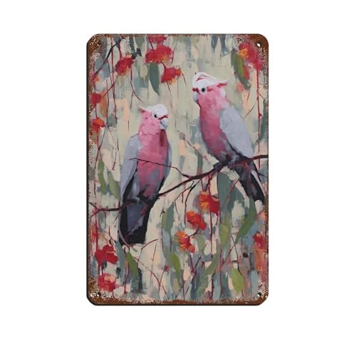 Cartel de metal vintage con estampado de cacatúa rosa, para pub, club, cafetería, bar, hogar, decoración de pared, póster retro de 20 x 30 cm