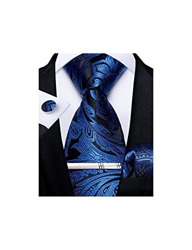 Image of DiBanGu Paisley Ties for Men Silk Necktie and Pocket Square Cufflinks Tie Clip Set Woven Classic Mens Tie for Wedding Party