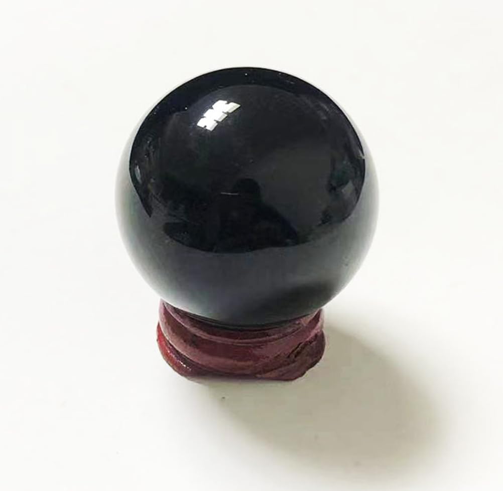 AUOQKQUT 60mm Crystal Sphere Gemstone Ball Sculpture Figurine with Wooden Stand for Divination Home Decoration Multi Style Polished,Obsidian
