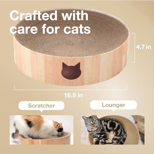 Image of Necoichi Cat Scratcher Bowl for Indoor Cats - Cat Scratching Lounger with Reversible Usability and Extra Comfort for Lounge, Cardboard Bed Couch / (XL, Oak)