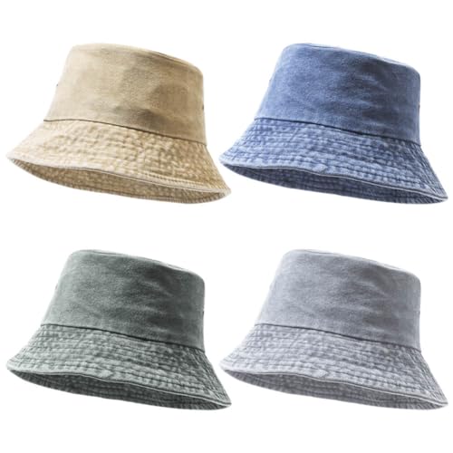 4 Piezas Sombreros Tipo Bucket de Algodón Lavado