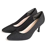 [アミアミ] 累計23万8千足突破 走れるパンプス 7cmヒール カラーヒールタイプ レディース 靴 ビジネス CX1101 (ブラック(グリッター),24.0cm)