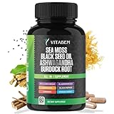 Sea Moss Black Seed Oil Ashwagandha Turmeric Bladderwrack Burdock Root | Advanced Sea Moss Capsules All in One Supplement with Seamoss Black Seed Oil Burdock Root Capsules - 60 Count
