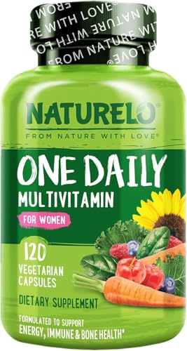 Women’s Multivitamin One Daily | 120 Vegan Capsules (4 Month Supply) | 30 Essential Vitamins & Minerals, Whole Food with Fruit & Veg Extracts, with Iron, Gentle, No Tablets | NATURELO