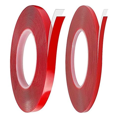 TLXX 2 Pack Strong Acrylic Adhesive Mounting Tape, Red Film Clear Double Sided Tape 5mm,10mm Wide Cover