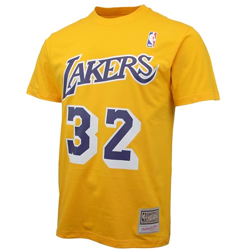Mitchell & Ness Name & Number Camiseta (NBA | HWC | NFL), Los Angeles Lakers - Johnson, color amarillo y morado, M