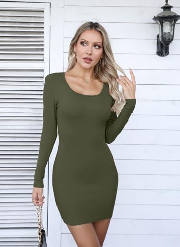 Image of Valiamcep Women's Square Neck Ribbed Knit Bodycon Mini Dresses | Slim Fit Pencil Dress, Cocktail Party Club Night Out Dating Daily Outfits, Sexy Dressy Casual, Fall Winter Fashion Clothes