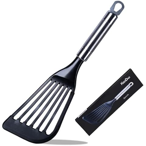 KSENDALO Flexible Slotted Spatula Turner Flipper 12.4 inch - Heat Resistant Silicone Coated Nylon Blade,Light Weigthed but Sturdy Kitchen Tool for Nonstick Pan Cooking Eggs, Fish, Pancakes, Omelettes Cover