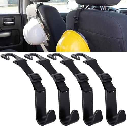 Unittype 4 Pcs Hard Hat Hook for Truck Adjustable Hard Hat Holder Hardhat Holder for Truck Seat Back Organizer 55 lb Load Heavy Duty Hardhat Hanger Storage Car Vehicle Headrest Bag Gear(Black)