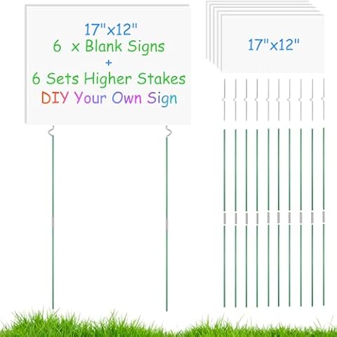 DUNPUTE 6 Pack Blank Yard Signs with Stakes 17 x 12 Inch, Garden Yard Signs with Lengthen Stakes, Waterproof Outdoor Lawn Decor for Birthday, Garage Sale, Open House, Guidepost (17 * 12 Inch/ 6 Pack) Cover