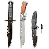 DOOM BLADE 3-Piece Hunting & Survival Knife Combo Set - Large Folding & Fixed Blade with Nylon Sheath, 440C Steel Blade for Outdoor Use
