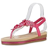  VAN HILL Damen Keilsandaletten Sandaletten Keilabsatz Sommerschuhe Strass Glitzer Blumen Freizeit Schuhe 840397 212591 Fuchsia 39