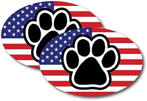 STICKER FRENZYAmerican Flag Oval with Paw Print Car | 2 Pack 3" x 5" Decals