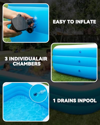 Image of Large Inflatable Pool for Adults,130 inch x 72 inch x 22 inch Thickened Blow Up Pool with Lights & Pump, 7 Color Changed Durable Above Ground Family Swimming Pool for Backyard Outdoor Garden