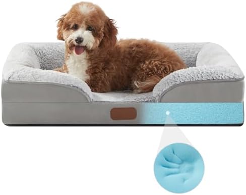 Orthopedic Dog Bed Washable Small Dog Bed Waterproof Memory Foam Dog Bed Durable Dog Sofa Pet Bed Removable Cover with Zipper and Bolster Nonslip Bottom, (20 * 16 * 4) Inches