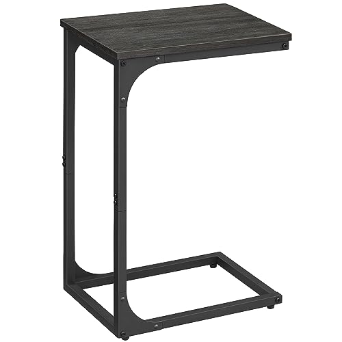 VASAGLE Mesa de Sofá en Forma de C, Mesa Auxiliar, Estilo Industrial con Marco de Metal, para Sala de Estar, Dormitorio, Roble Ebonizado y Negro MLET350B42