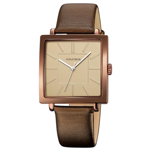 Fogitbok Women's Waterproof Leather Watch - Quartz Wrist Watch for Small Wrists, Thin Design, Brown