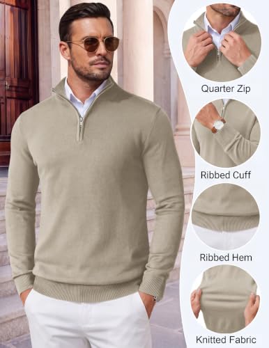 Image of COOFANDY Men's Quarter Zip Up Sweaters Slim Fit Lightweight Mock Pullover