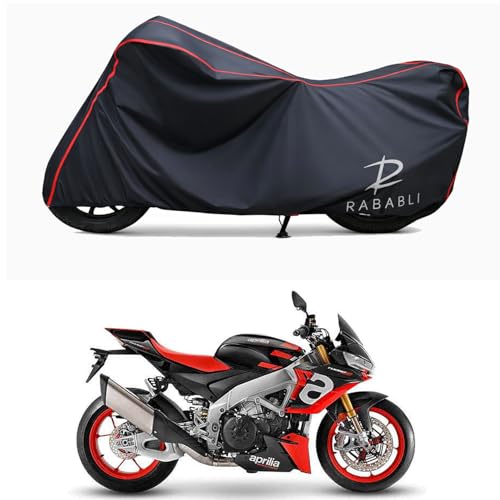 Image of Waterproof Bike Body Cover Compatible for | Aprilia Tuono Factory | Taffeta Fabric, Red Piping Design, Bottom Elastic Fit | Dustproof, Sun UV & Rain Protection for All Bikes