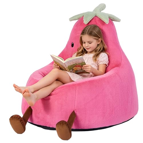 Image of 2FT Memory Foam Bean Bag Chair - Ultra Soft Faux Rabbit Fur Round Sofa with Handle & Machine Washable Cover, Comfy Lazy Chair for Kids Teens, Perfect for Reading Gaming in Living Room Bedroom,Magenta
