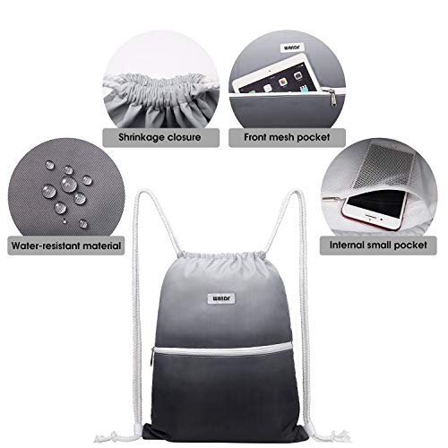 Image of WANDF Drawstring Backpack, Gym Sackpack for Sports (Grey) | Water-Resistant, Shopping, Yoga, Travel, Beach, Daily Carry