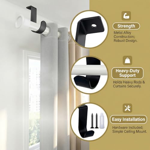 Astralong 4 Stück Deckenhalterung Gardinenstange, Gardinenstange Halterung, für 2,5-cm-Stangen, Metall Gardinenstangenhalter für Wohnzimmer Schlafzimmer