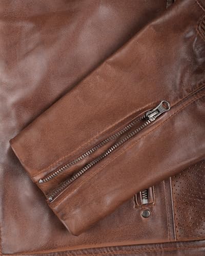 Image of fjackets Mens Brown Leather Jacket - Real Leather Jackets For Men - Shirt Collar Style Leather Jacket Men