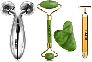 3D Manual Roller Face Body Massager With And Anti Aging 100% Natural Jade Stone Roller Msagger With Gua Sha Tools,T Shape Gold Energy Beauty Bar Electric Vibration Facial Massage,for Massager