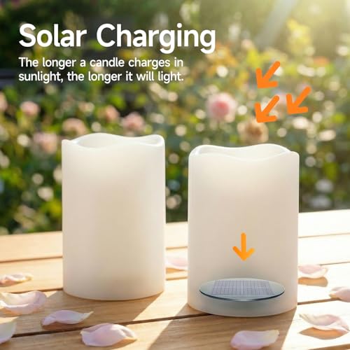 Image of Homemory 4 inchx6 inch Large Solar Candles Outdoor Waterproof, Dusk to Dawn, Solar Powered Flameless Candles for Outdoor, Lanterns, Set of 2