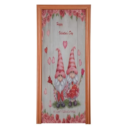 FLildon Gnomes with Roses Valentine's Day Door Cover Decoration, Party Accessory Porch Decor for Festive Ornament Room Door Covers 36 x 98 Inch
