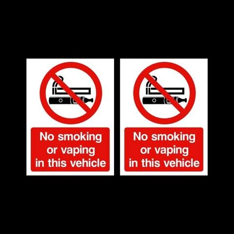 USSP&S 2x No Smoking or Vaping in this Vehicle Sticker Sign 75x100mm - Car, Van, Taxi, Lorry, Caravan
