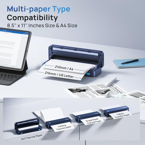 Image of Portable Printers, D820 Wireless Bluetooth Printers 8.5 inchx11 inch US Letter Size, Receipt Printers for Home Use Suitable for Phone & PC (Blue)