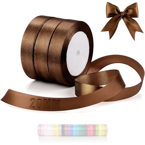 TXXATX 66 m Cinta de Raso 20 mm Cintas Marrón Tela 3 Rollos Regalo Lazo para Costura Boda Bautizo Cumpleaños Envoltura de Regalos Decoración de Mesa de Navidad Ramo