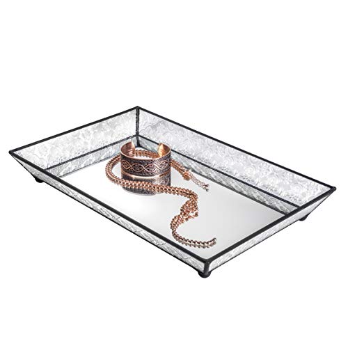 Vanity Tray Mirrored Bottom Vintage Glass Decorative Bathroom Makeup Organizer Jewelry Display Perfume Holder Dresser Home DÃ©cor Candle Tray J Devlin Tra 106-1