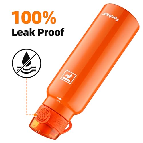 Image of Fanhaw 24 oz Insulated Water Bottle with Soft Silicone Spout Lid, Leakproof Stainless Steel Vacuum Bottle for School, Sports& Daily Use, Kids, Teens& Adults, Back to School Essentials (Vibrant Orange)