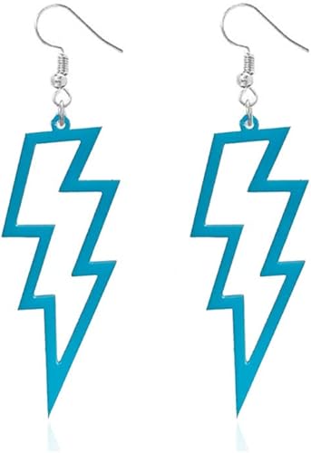 RUIZHEN Aretes de neón de los años 80, aretes de relámpago de Halloween retro de acrílico para mujer, fiesta de los años 80