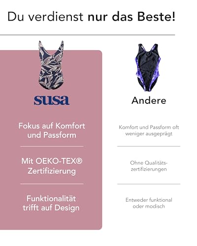SUSA Badeanzug ohne Bügel I Leave Dreams 4536 I Bademode mit vorgeformten Schalen I Längenverstellbare Träger für optimalen Sitz & Komfort I Blue- Print, 48D-7