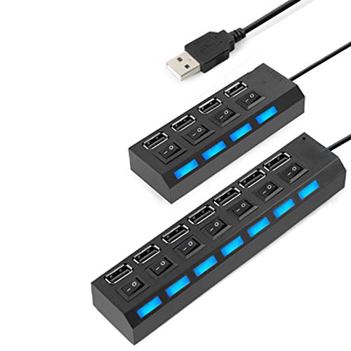 7-Port 2.0 HUB-Hub, Computer USB-Splitter Band Schalteranzeige 74hub Reihe Stecker, Hub mit Netzteil Computer-Zubehör PC,Schwarz,7ports