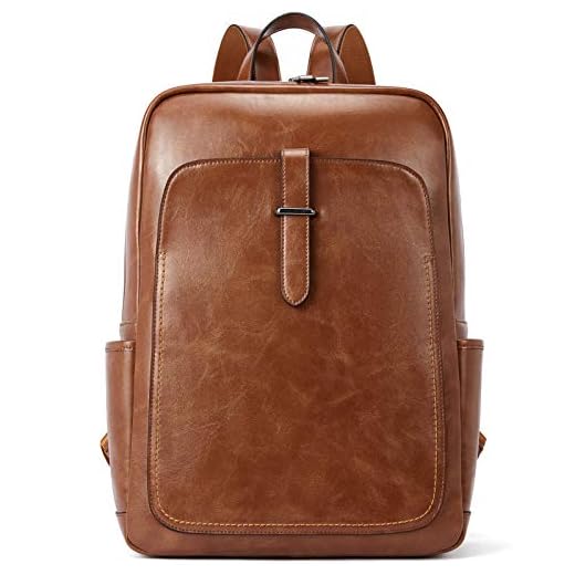 BROMEN Mochila de cuero para ordenador portátil para mujeres 15.6 pulgadas Mochila de computadora de viaje universitario Bolsa de mochila marrón