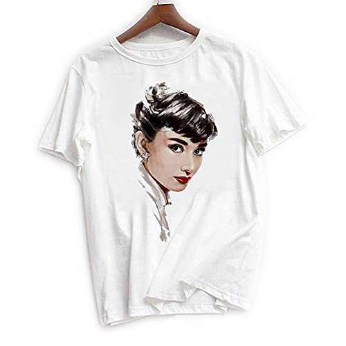 LuckyBamboo, Audrey Hepburn Printed Casual T-Shirt, Hollywood Icon Valentine Gifts T Shirt for Men Women Unisex (Hepburn Avatar,XL,X-Large)