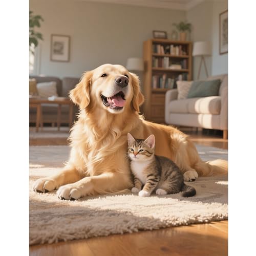 TDFERAN Peinture Diamant Chien et Chat 40x50cm Diamond Painting Animaux Perle Diamant a Coller Chien Chat Peinture Numero Adulte Bons Amis Canevas kit Complet...