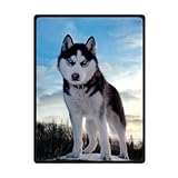 Custom white black husky/huskie dogs Super Soft Warm Fleece Throw Blanket 58 x 80 (Large) by husky Fleece Blanket