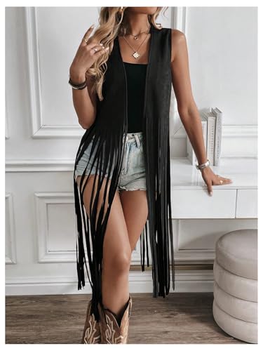 Milumia Women's Sleeveless Fringe Vest Faux Suede Western Cardigan Jacket4