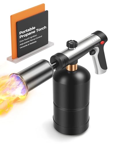 Propane Torch Head with Instant Max Heat Button, Culinary Blow Torch with Safety Lock, Charcoal & BBQ Lighter, Adjustable High-Temperature Flame for Kitchen & Outdoor Use (Tank Not Included)