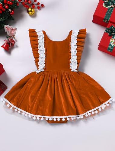 IDOPIP Baby Girls Velvet Dress Ruffle Lace Romper Tutu Dress Christmas Birthday Outfits Infant Princess Party Pageant Dresses3