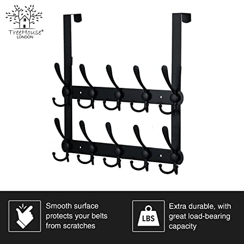Over The Door Belt Organizer Rack – Holds Over 60 Large Belts – Heavy Duty Metal Storage Holder With Triple-Hook Design – Belt Display Hanger For Closet, Bedroom Door - 2-Tier, Black #TOP1