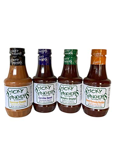 Sticky Fingers Smokehouse BBQ Sauce Ultimate Sampler Bundle 4-pack: Carolina Classic, Carolina Sweet, Memphis Original, Sweet Kentucky Bourbon -- 18 ounces each